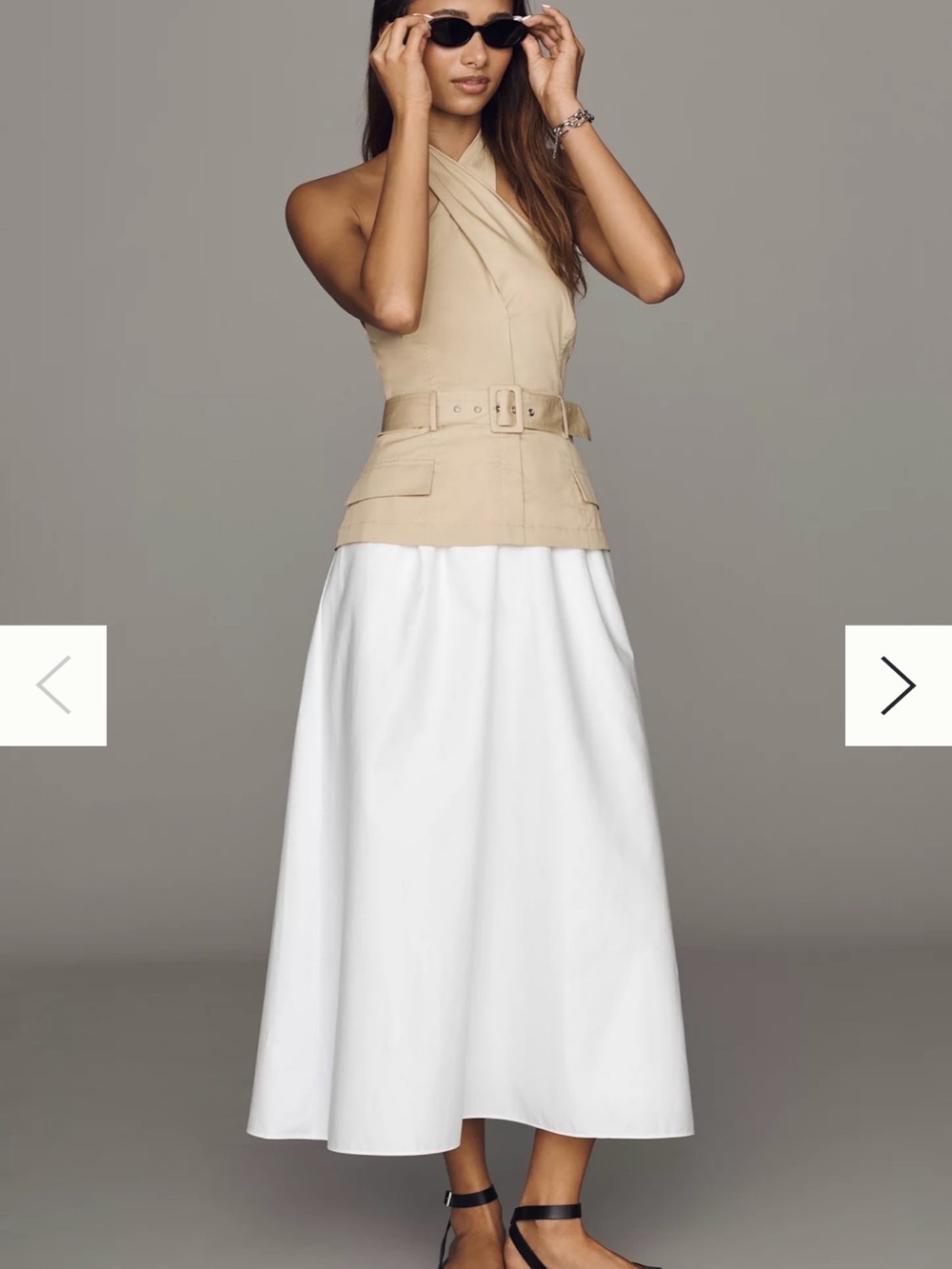 NWT ASTR THE LABEL Tan & White Midi Dress